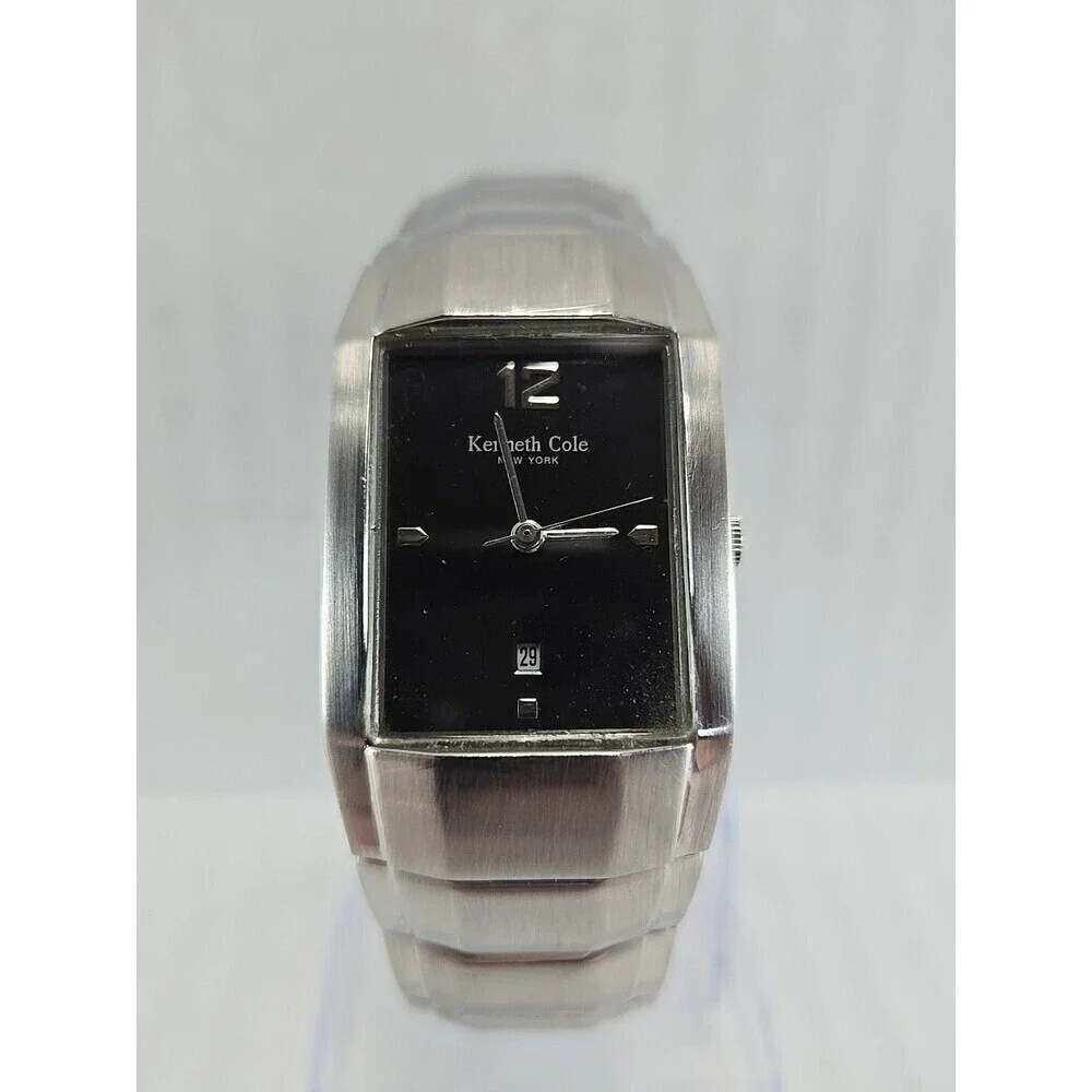 Mens Kenneth Cole Watch 26mm Silver Tone Date New Battery 9275-01-KC3269